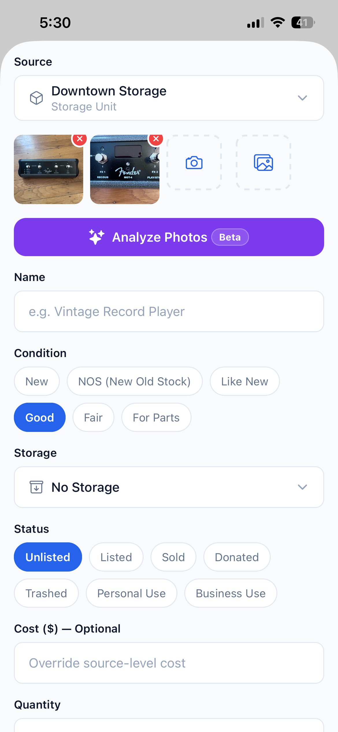 Item details generated from photos