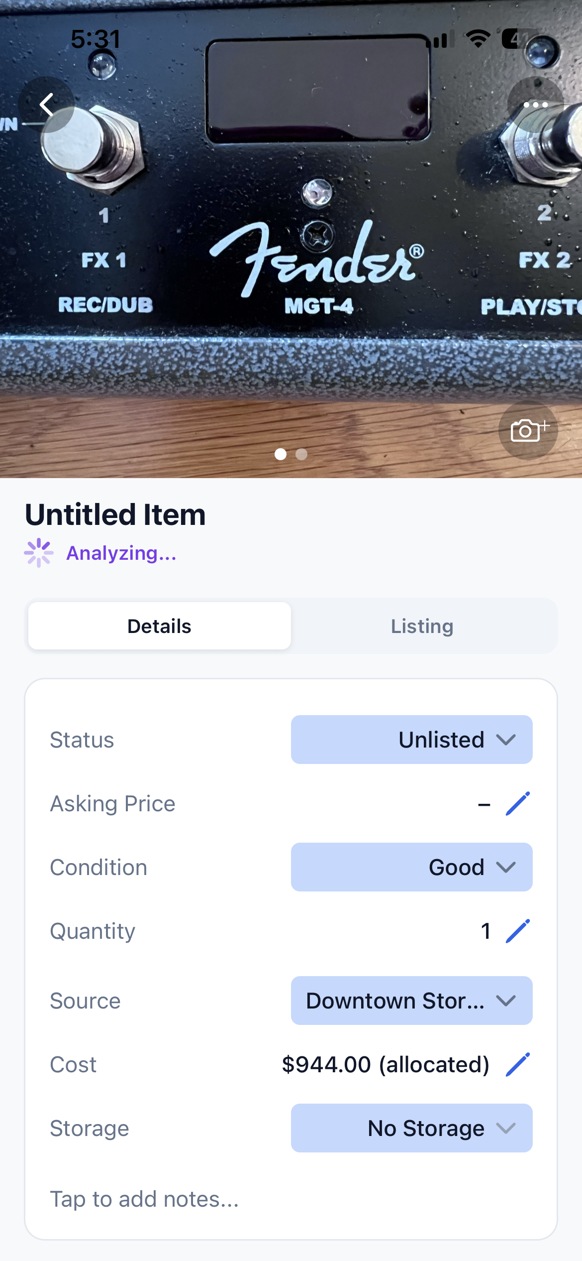 Item details generated from photos
