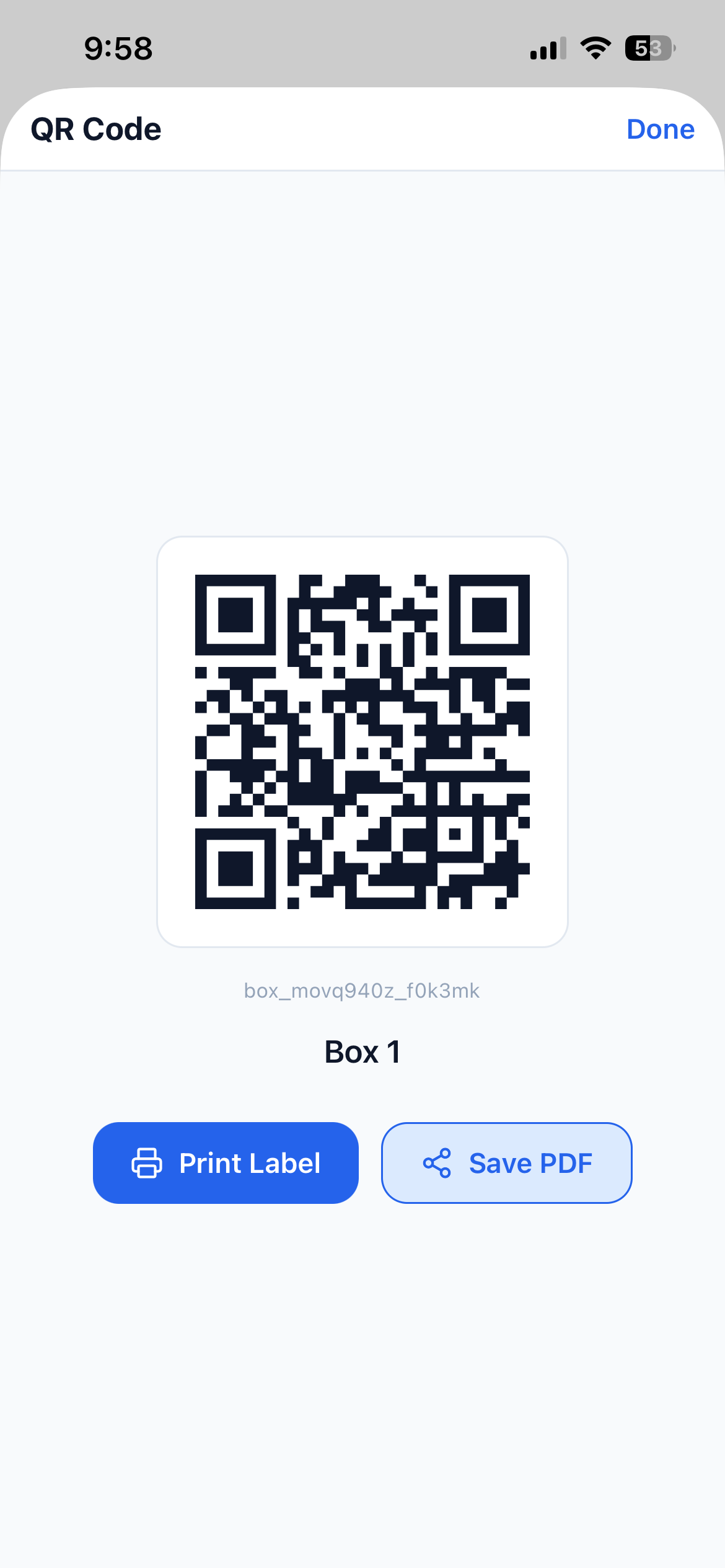 Storage box with QR tag